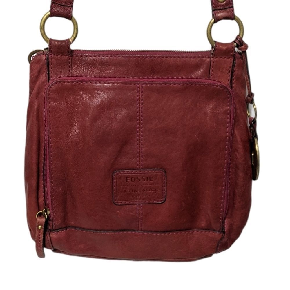 FOSSIL Dark Red Leather Lock Key Crossbody Bag - Picture 16 of 16